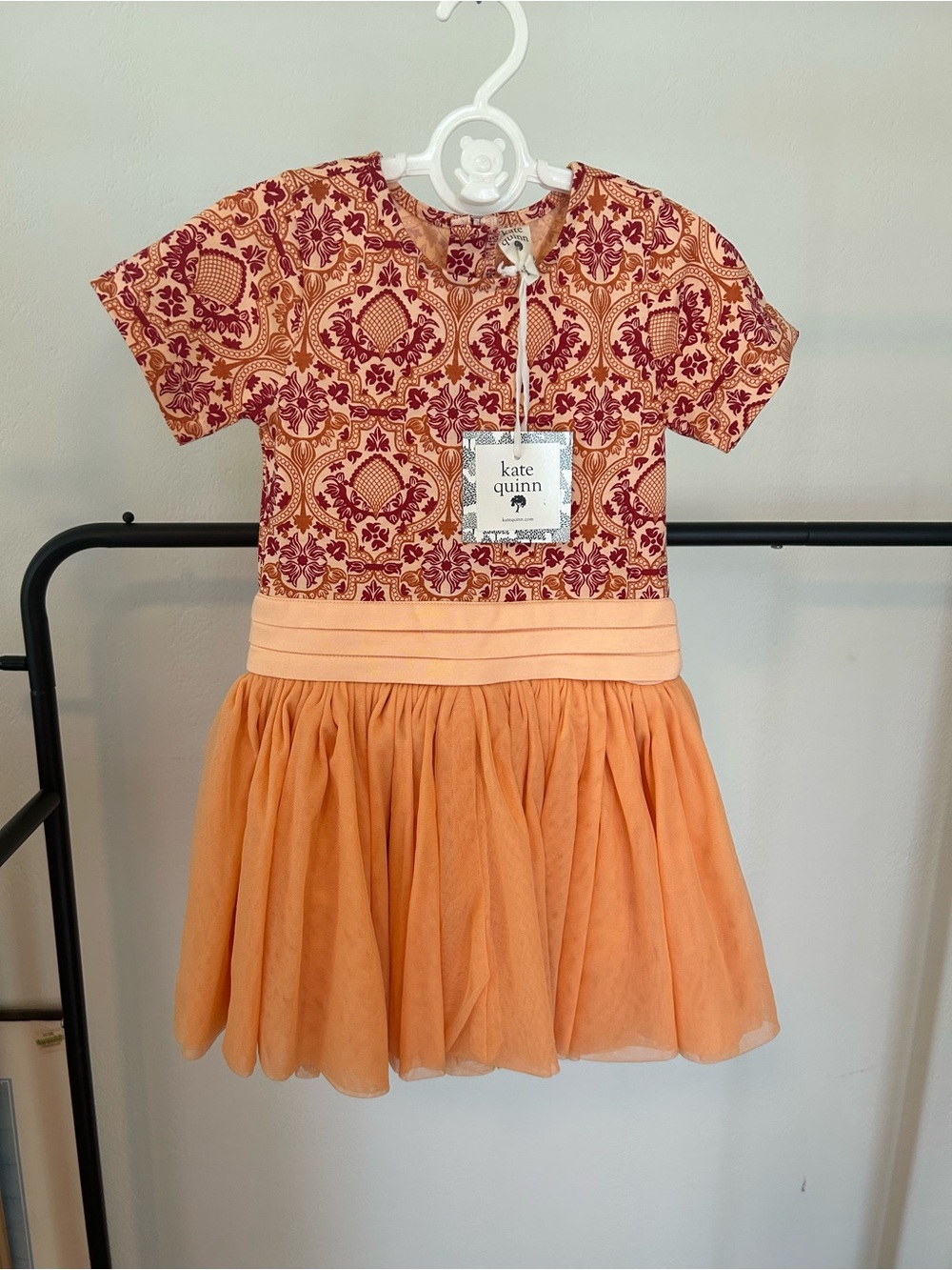 Kate Quinn Organic cotton jersey Peach & Burgundy Girls' Ballerina Tule Dress